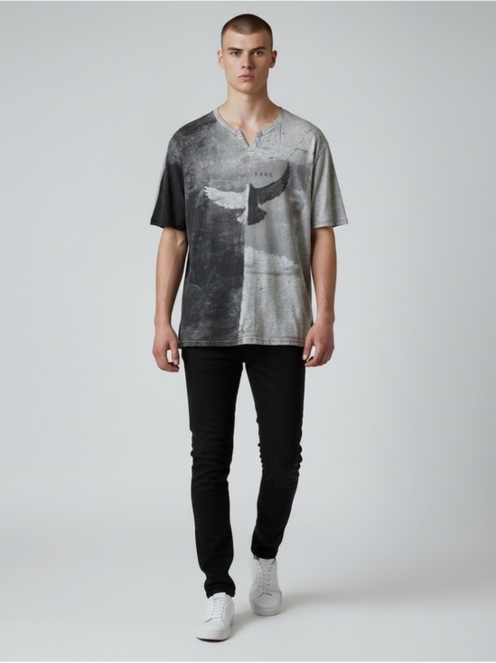 I Jeans By Buffalo Short Sleeve Gray V-Neck‎ Graphic T-Shirt Men’s Size XL